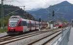 Die ganze Woche über war ein Werbetalent der ÖBB zwischen Innsbruck und Garmisch-Partenkirchen im Einsatz. Am Samstag den 10.10.2015 war leider wieder ein  normaler  Talent auf der Mittenwaldbahn unterwegs. ÖBB 4024 090-5 verlässt gerade den Bahnhof Mittenwald in Richtung Garmisch-Partenkirchen. Bahnstrecke 5504 München Hbf. - Mittenwald Grenze.