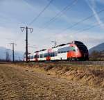 4024 097-0 als S1 4240 (Lienz - Friesach) am 31.12.2015 zwischen den Bahnhöfen Greifenbug-Weißensee und Steinfeld im Drautal.