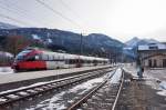 Hier nochmal ein Nachschuss:  4024 113-5 als S1 4233 (Friesach - Lienz), am 4.3.2016 bei der Einfahrt in Greifenburg-Weißensee.