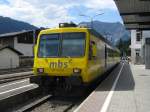 ET 10.121 der mbs am 14.8.2011 um 14:56 Uhr im Bahnhof Schruns.