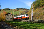 Der ÖBB 4744 559 ist am 31.10.2020 als  Semmering Pendler  unterwegs nach Payerbach Reichenau.
