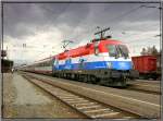 EM-Lok 1116 108 Kroatien fhrt mit EC 536  Jaques Lemans  von Villach nach Wien Sd in den Bahnhof Zeltweg ein.