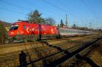 Die Sonne stand leider schon sehr tief, als ich die 1116 031 mit dem IC 692 von Wien West nach Villach kurz nach Wien Huetteldorf ablichtete.