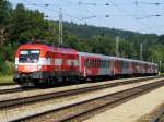 1116.005  EM-Lok sterreich  am 20.08.2009 im Bahnhof Tullnerbach-Pressbaum mit einem Regionalzug aus Wien nach St. Plten.