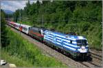 EM-Lok 1116 007 Griechenland und Railjet 1016 035 fahren mit EC 536  Jacques Lemans  von Villach nach Wien Sd.
29.06.2008