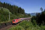 1116 065 mit dem EC111 (München Hbf - Klagenfurt Hbf auf dem Steinbach-Viadukt oberhalb von Bad Hofgastein am 26.08.15