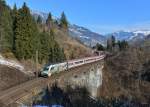 1116 130 mit IC 592 am 21.02.2015 auf dem Hundsdorfer Viadukt bei Bad Hofgastein.