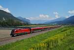 1116 237 war am 30.07.2020 mit dem RJX 860  OS 3507 VIE-LZS  (Flughafen Wien - Bregenz) bei Flaurling auf dem Weg Richtung Arlberg.