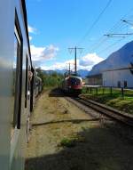 Beim Kreuzungsaufenthalt im Bahnhof Dölsach trifft Alt auf Neu! Rechts zu sehen ist die entgegenkommende 1116 243-7 mit railjet 533 + 1116 113-2 mit D 15533 (Wien Hbf -Lienz) und links der SR