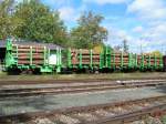 Laaps-(Railtrans)21814309010-6 ist mit Rundholz beladen;   Bhf.