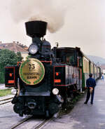 Museumszug der Feistritztalbahn mit Dampflok U 44 (Bahnhof Weiz ?), 15.07.1986