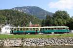 TW 1 (Bo'Bo', Grazer Waggonfabrik, Baujahr 1926, Fabr.Nr. 32.685) mit BW 21 fährt am 12.September 2020 als Zug 1 (Payerbach - Hirschwang) aus dem Bahnhof Reichenau.