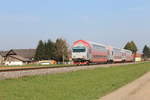 Am 10.4.2015 schiebt die GKB 1500.4 den R8567 mit dem Steuerwagen 86-29 203 an der Spitze Richtung Wies-Eibiswald hier kurz vor dem Bahnhof Frauenthal-Bad Gams.