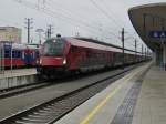 3.5.2014 17:11 ÖBB Railjet (RJ) Steuerwagen (Afmpz 73 81 80-90 746-x A-ÖBB) an der Spitze des RJ 565 aus Bregenz nach Wien Westbahnhof kurz nach der Einfahrt in Linz Hbf.