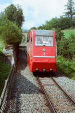 Schlossalm Bahn Bad Hofgastein im Sommer 1983, eine österreichische Standseilbahn (1964-2018), erste Wagengeneration 