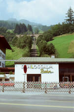 Talstation der Schlossalm Bahn Bad Hofgastein im Sommer 1983 (Standseilbahn zwischen 1964 und 2018)