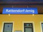 Bahnhofsschild von Rattendorf-Jenig am 7.6.2015