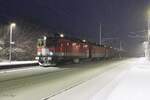 Am 2.2.2023 herrschte am Semmering dichter Schneefall der sich auch auf dem LGAG49418 mit der 1144 267, 1144 100 und 1116 192 bemerkbar machte.