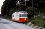 Im August 1987 hat GM 10 der Straßenbahn Gmunden gleich den Bahnhof erreicht