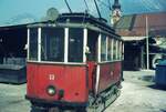 Straßenbahn Innsbruck___Tw 53 [1909: Graz, AEG; 1961-71 Schienenschleifwagen, als Museumswagen erhalten] im Depotgelände Bergisel.__10-08-1973