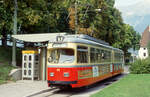 IVB 41 auf Linie 1 an der Haltestelle Bergisel in Innsbruck, 13.09.1990. Scanbild 98272.