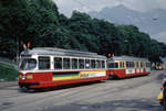 Innsbruck IVB SL 1 (Großraumtriebwagen 63 (Lohnerwerke 1960) / DÜWAG-GT6 85) Bergisel (Endstation) am 14. Juli 1978. - Scan eines Diapositivs. Film: Kodak Ektachrome. Kamera: Leica CL.