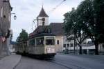 Linz ESG SL E (Tw 27 (von der Linzer Straßenbahn-HW 1944 als Tw 87 gebaut; 1949 umnum. in 27) Ebelsberg am 16. Juni 1971. - Scan eines Diapositivs. Kamera: Minolta SRT-101.