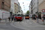 Wien Wiener Linien SL 5 (E1 4515 + c4 1315) XX, Brigittenau, Rauscherstraße / Wallensteinstraße (Hst. Rauscherstraße) am 12. Mai 2017.