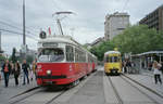 Wien Wiener Linien SL 1 (E1 4840 + c4 1352) I, Innere Stadt, Franz-Josefs-Kai / Schwedenplatz am 2. Mai 2009. - Scan von einem Farbnegativ. Film: Fuji S-200. Kamera: Leica C2.