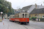 Wien Wiener Stadtwerke-Verkehrsbetriebe (WVB) SL 39 (L1 2570 (Simmeringer Waggonfabrik 1919) + m3 5412 (Grazer Waggonfabrik 1929)) XIX, Untersievering, Sieveringer Straße / Sievering (Endstation) am 28. August 1969. - Scan eines Farbnegativs. Film: Kodak Kodacolor X. 