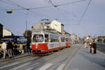 Wien Wiener Statdtwerke-Verkehrsbetriebe (WVB) SL 64 (E2 4017 (SGP 1978)) XII, Meidling, Eichenstraße / Philadelphiabrücke im Oktober 1979.