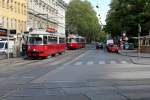 Wien WL SL 37 (E1 4852) / SL 41 (E2 4029) Währinger Strasse / Nussdorfer Strasse (Hst. Spitalgasse / Währinger Strasse) am 2. Mai 2015.