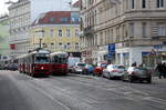 Wien Wiener Linien SL 5 (E1 4554 + c4 1364 (die beiden: Bombardier-Rotax 1976) / c4 1316 (Bombardier-Rotax 1974)) XX, Brigittenau, Wallensteinstraße / Wallensteinplatz am 21.
