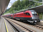 1116 204 am Zugschluss des RJX 169 nach Wien Hbf. Aufgenommen im Bahnhof St. Anton am Arlberg am 24.08.2019