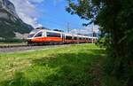 4024 080-5 als Zugleistung 5129 (S-Bahn-Linie 4) auf dem Weg von Telfs-Pfaffenhofen nach Jenbach westlich von Innsbruck nahe Kematen in Tirol am 30.05.2024.