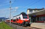 Auf dem Weg von Wolfsberg nach Klagenfurt legt der 4746 549 am 11.09.2024 einen Zwischenhalt im Bahnhof Bleiburg Stadt ein