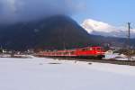 Kurz bevor am 01.04.13 die Sonne hinter den Bergen verschwand gelang es mir in Scharnitz DB 111 053 mit dem REX 5425 (Mnchen Hbf - Innsbruck Hbf) aufzunehmen.