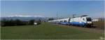 Panoramaaufnahme der 1116 251, welche mit dem  SKI AUSTRIA  railjet 534 von Villach nach  Wien Meidling unterwegs war. Im Hintergrund sieht man die Seetaler Alpen mit dem 2396m hohen Zirbitzkogel.
Zeltweg  29.3.2014
