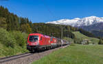 1016 049 und 1144 269 mit dem 48931 (Oberhausen West - Gratwein-Gratkorn) bei Mitterweng 27.4.24