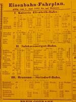 Eisenbahn-Fahrplan, giltig ab 1.Juni 1881 für das Innviertel; Ausgabe Rieder-Wochenblatt Juni-1881; Aufnahmedatum: 241113