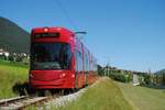 Tw.354 zwischen der Haltestelle StuBay und dem Endpunkt Fulpmes, im Hintergrund erkennt man den Ortskern von Telfes. (09.09.2020)