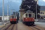 Wagen 2 und 4 der  alten Stubaitalbahn  im August 1979 in Innsbruck-Stubaitalbahnhof.