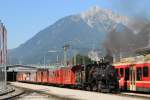 Dampflok 4 (Krauss & Co. – Linz; Baujahr 1909) der Zillertaler Verkehrsbetriebe AG mit Zug 211 Jenbach-Mayrhofen auf Jenbach Zillertalbahn am 2-8-2013.