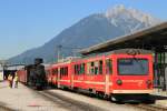 VT3 + B4 3x + VT5 der Zillertaler Verkehrsbetriebe AG mit R 135 Jenbach-Mayrhofen auf Jenbach Zillertalbahn am 2-8-2013.