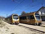 2  Himmelstreppen  der Mariazellerbahn am 06.10.2018 im Bahnhof Mariazell.