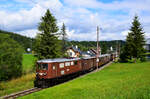 Die E7 (ex. 1099.007) mit dem Ötscherbär Zug kurz nach Mitterbach. 
28.08.2021.