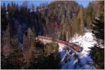 Am 29.12.2010 bestand der R 6853 aus der 1099 013 und 5 tscherbr-Waggons, den ich hier auf dem Klausgrabenviadukt ablichten konnte.