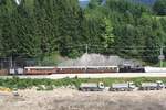 399.06 (angeschrieben als Mh.6) des Eisenbahnclub Mh.6 fährt am 27.Juli 2014 durch den Bf.