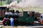 Dampflok 13  Uta  vor dem Lokschuppen der Gurktalbahn, 26.07.1986