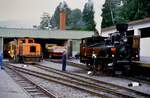 Vor diesem zu dieser Zeit noch relativ neuen Bw der Murtalbahn in Murau fanden sich Lok VL 12 und eine Dampflok der Baureihe 298. 
Datum: 14.08.1984